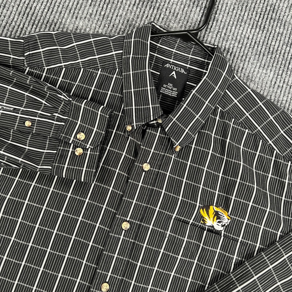 Missouri Tigers Mizzou Shirt Mens 2XL XXL Black Plaid Long Sleeve Button Down